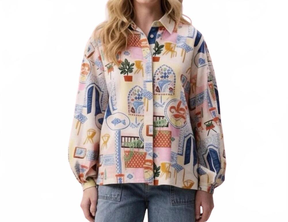 NEW FRNCH the water's edge topaze button down shirt in multicolor